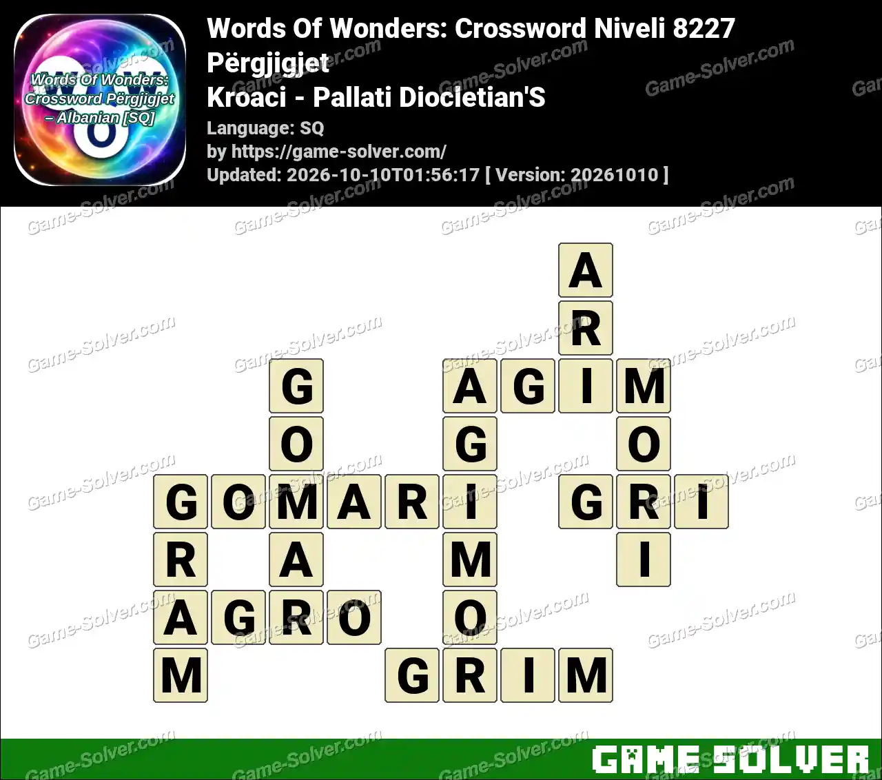 Words Of Wonders: Crossword Niveli 8227 Përgjigjet – Kroaci – Pallati Diocletian’S